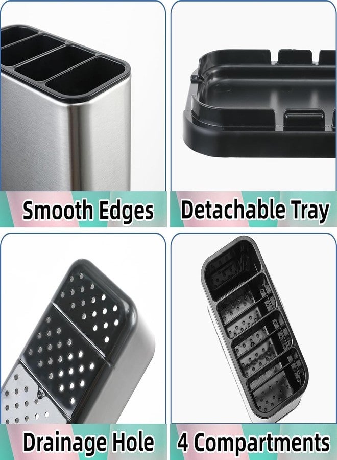 WICHARSH Stainless Steel Cutlery Drainer Kitchen Sink Cutlery Organiser Caddy Kitchen Cutlery Storage Stand for Dining Table Spoon Fork Chopsticks Tableware Box Cutlery Utensils Drying Rack Basket - Image 5